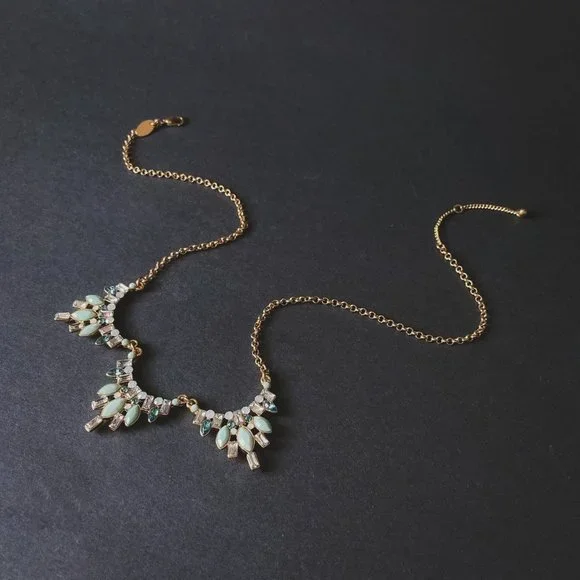 Art Deco Blue Rhinestone Gold Statement Necklace - Picture 5 of 9